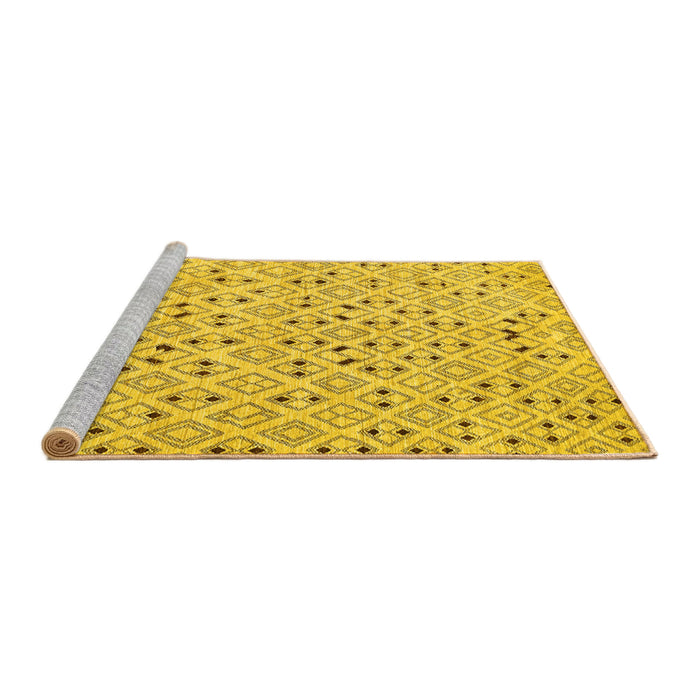 Sideview of Machine Washable Abstract Yellow Contemporary Rug, wshcon393yw