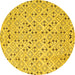 Round Machine Washable Abstract Yellow Contemporary Rug, wshcon393yw