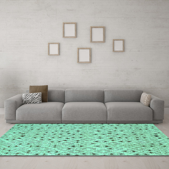 Machine Washable Abstract Turquoise Contemporary Area Rugs in a Living Room,, wshcon393turq