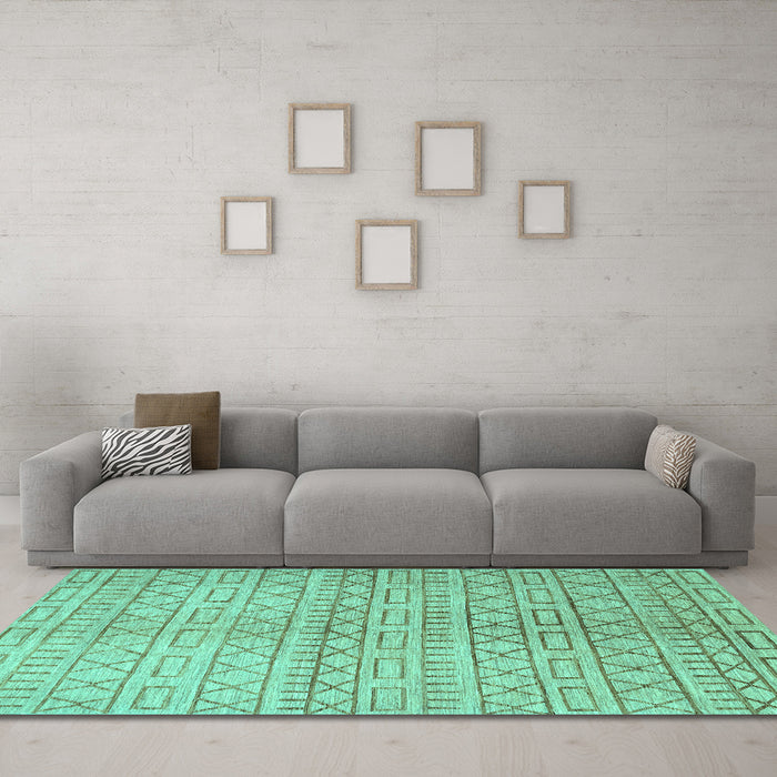 Machine Washable Abstract Turquoise Contemporary Area Rugs in a Living Room,, wshcon394turq