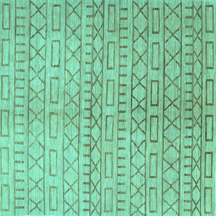 Square Machine Washable Abstract Turquoise Contemporary Area Rugs, wshcon394turq