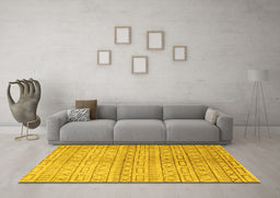 Machine Washable Abstract Yellow Contemporary Rug in a Living Room, wshcon394yw