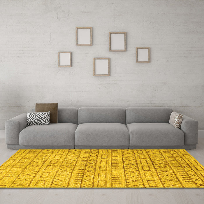 Machine Washable Abstract Yellow Contemporary Rug in a Living Room, wshcon394yw