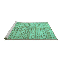 Sideview of Machine Washable Abstract Turquoise Contemporary Area Rugs, wshcon394turq