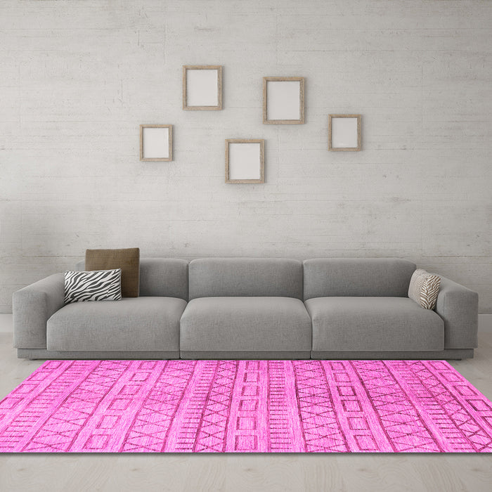 Machine Washable Abstract Pink Contemporary Rug in a Living Room, wshcon394pnk