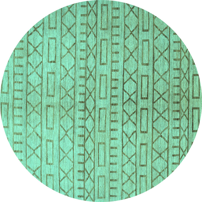 Round Abstract Turquoise Contemporary Rug, con394turq