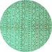 Round Abstract Turquoise Contemporary Rug, con394turq