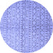 Round Machine Washable Abstract Blue Contemporary Rug, wshcon394blu