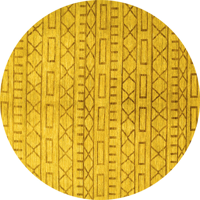 Round Machine Washable Abstract Yellow Contemporary Rug, wshcon394yw