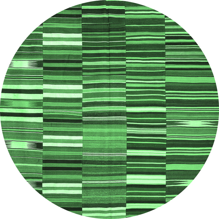 Round Machine Washable Oriental Emerald Green Traditional Area Rugs, wshcon395emgrn