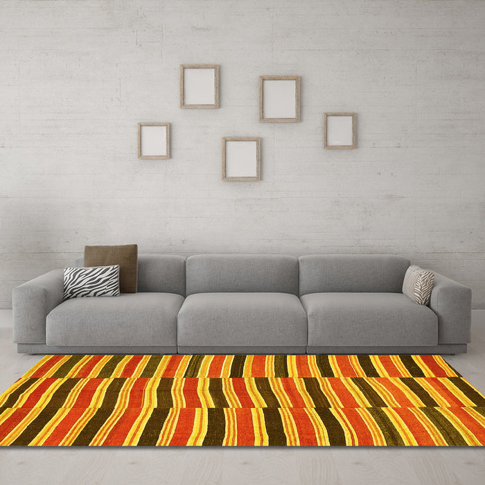 Machine Washable Oriental Yellow Traditional Rug in a Living Room, wshcon396yw