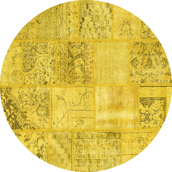 Round Patchwork Yellow Transitional Rug, con397yw