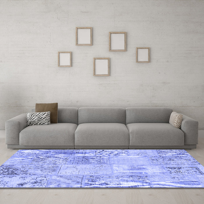 Machine Washable Patchwork Blue Transitional Rug in a Living Room, wshcon397blu
