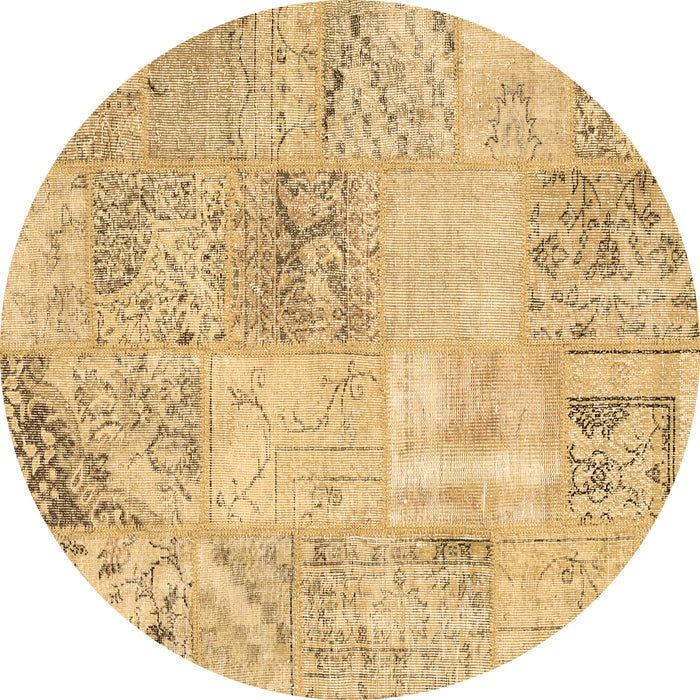 Round Patchwork Brown Transitional Rug, con397brn