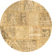 Round Patchwork Brown Transitional Rug, con397brn