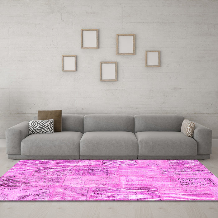 Machine Washable Patchwork Pink Transitional Rug in a Living Room, wshcon397pnk