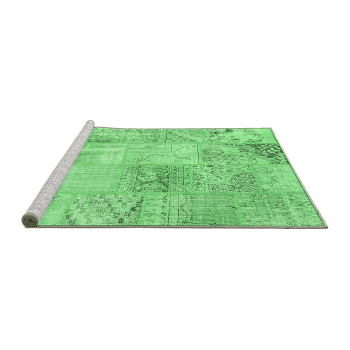 Sideview of Machine Washable Patchwork Emerald Green Transitional Area Rugs, wshcon397emgrn