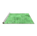 Sideview of Machine Washable Patchwork Emerald Green Transitional Area Rugs, wshcon397emgrn