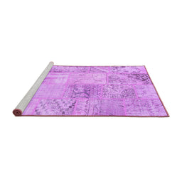 Sideview of Machine Washable Patchwork Purple Transitional Area Rugs, wshcon397pur