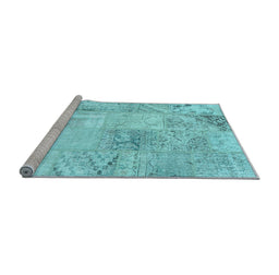 Sideview of Machine Washable Patchwork Light Blue Transitional Rug, wshcon397lblu