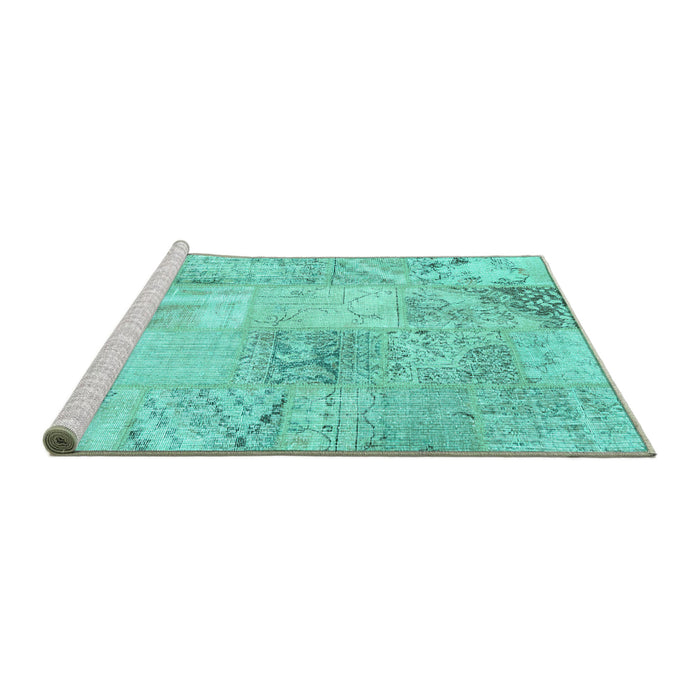 Sideview of Machine Washable Patchwork Turquoise Transitional Area Rugs, wshcon397turq