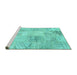 Sideview of Machine Washable Patchwork Turquoise Transitional Area Rugs, wshcon397turq