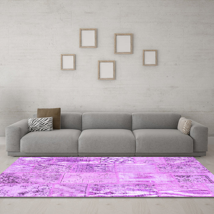 Machine Washable Patchwork Purple Transitional Area Rugs in a Living Room, wshcon397pur