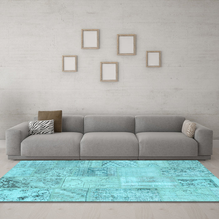 Machine Washable Patchwork Light Blue Transitional Rug in a Living Room, wshcon397lblu
