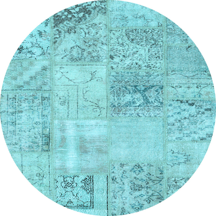 Round Patchwork Light Blue Transitional Rug, con397lblu