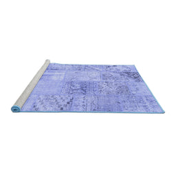 Sideview of Machine Washable Patchwork Blue Transitional Rug, wshcon397blu