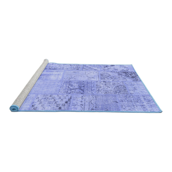 Sideview of Machine Washable Patchwork Blue Transitional Rug, wshcon397blu