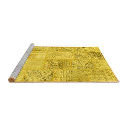 Sideview of Machine Washable Patchwork Yellow Transitional Rug, wshcon397yw