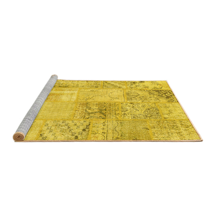 Sideview of Machine Washable Patchwork Yellow Transitional Rug, wshcon397yw