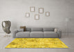 Machine Washable Patchwork Yellow Transitional Rug in a Living Room, wshcon397yw