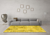 Machine Washable Patchwork Yellow Transitional Rug, wshcon397yw