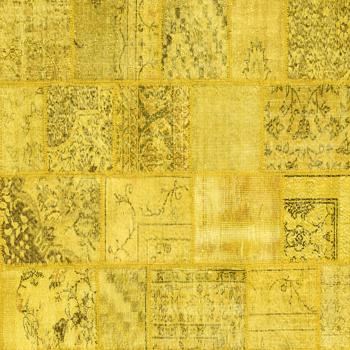 Square Machine Washable Patchwork Yellow Transitional Rug, wshcon397yw