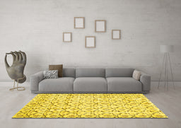 Machine Washable Abstract Yellow Contemporary Rug in a Living Room, wshcon398yw