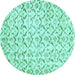 Round Machine Washable Abstract Turquoise Contemporary Area Rugs, wshcon398turq