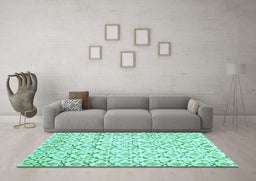 Machine Washable Abstract Turquoise Contemporary Area Rugs in a Living Room,, wshcon398turq