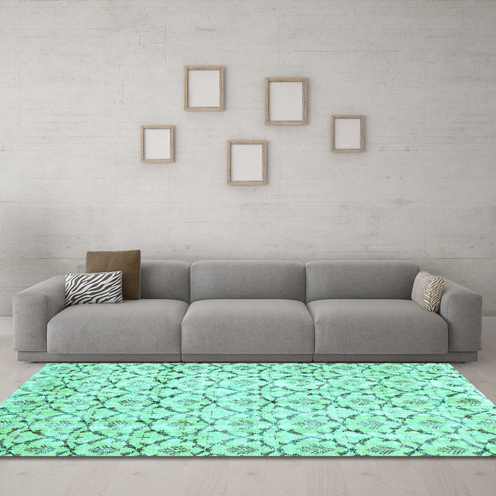 Machine Washable Abstract Turquoise Contemporary Area Rugs in a Living Room,, wshcon398turq