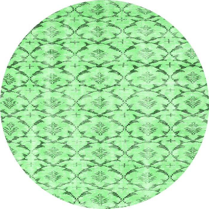 Round Machine Washable Abstract Emerald Green Contemporary Area Rugs, wshcon398emgrn