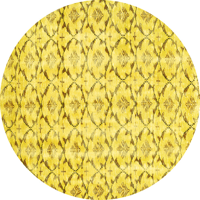 Round Abstract Yellow Contemporary Rug, con398yw