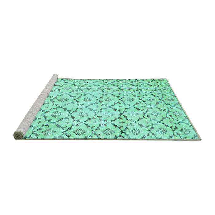 Sideview of Machine Washable Abstract Turquoise Contemporary Area Rugs, wshcon398turq