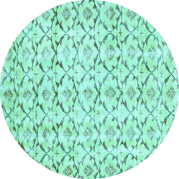 Round Abstract Turquoise Contemporary Rug, con398turq