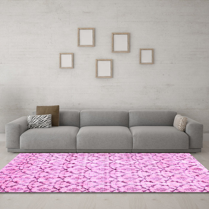 Machine Washable Abstract Pink Contemporary Rug in a Living Room, wshcon398pnk