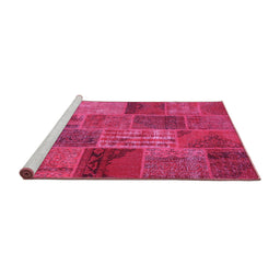 Sideview of Machine Washable Patchwork Pink Transitional Rug, wshcon399pnk