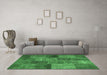 Machine Washable Patchwork Emerald Green Transitional Area Rugs in a Living Room,, wshcon399emgrn