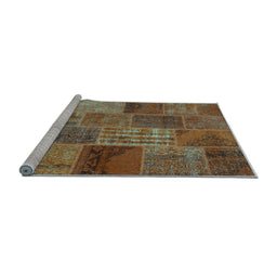 Sideview of Machine Washable Patchwork Light Blue Transitional Rug, wshcon399lblu