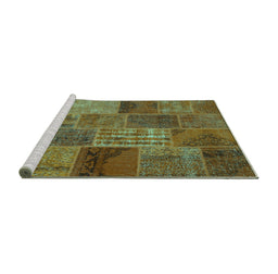 Sideview of Machine Washable Patchwork Turquoise Transitional Area Rugs, wshcon399turq