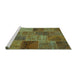 Sideview of Machine Washable Patchwork Turquoise Transitional Area Rugs, wshcon399turq